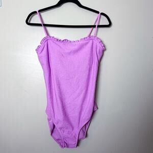 No Boundaries Purple Ribbed Ruffle Trim One Piece Swimsuit Adjustable Straps L